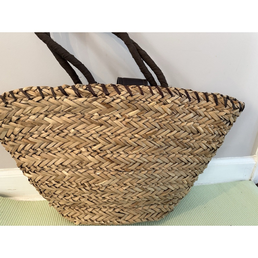 Sun & Same Beaded Straw Boho Purse Tote Beach Tan Coastal Resort Vacation - Picture 3 of 10